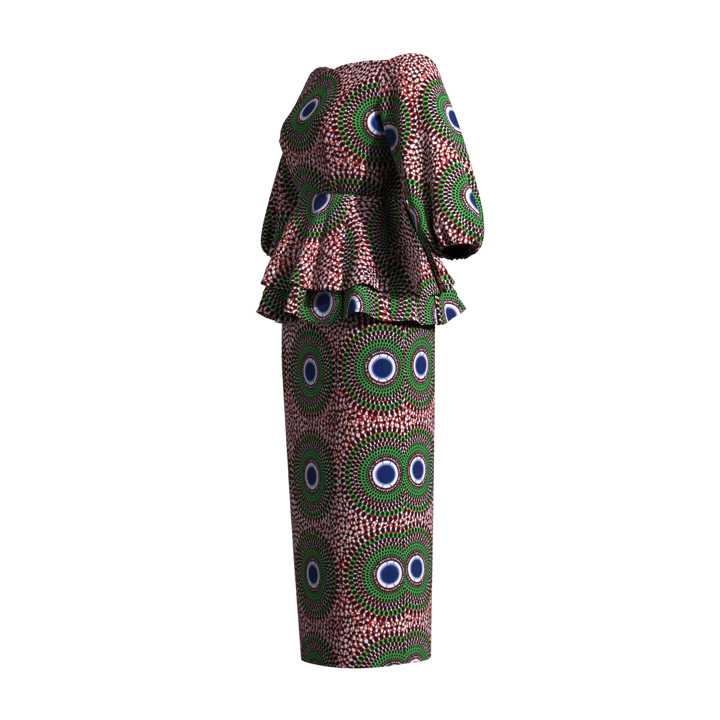 Ankara Print Elastic Cuff Peplum Top & Maxi Skirt Set