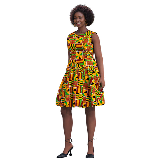 African Print Tie-Back Sleeveless Top & High Waist Skirt Set