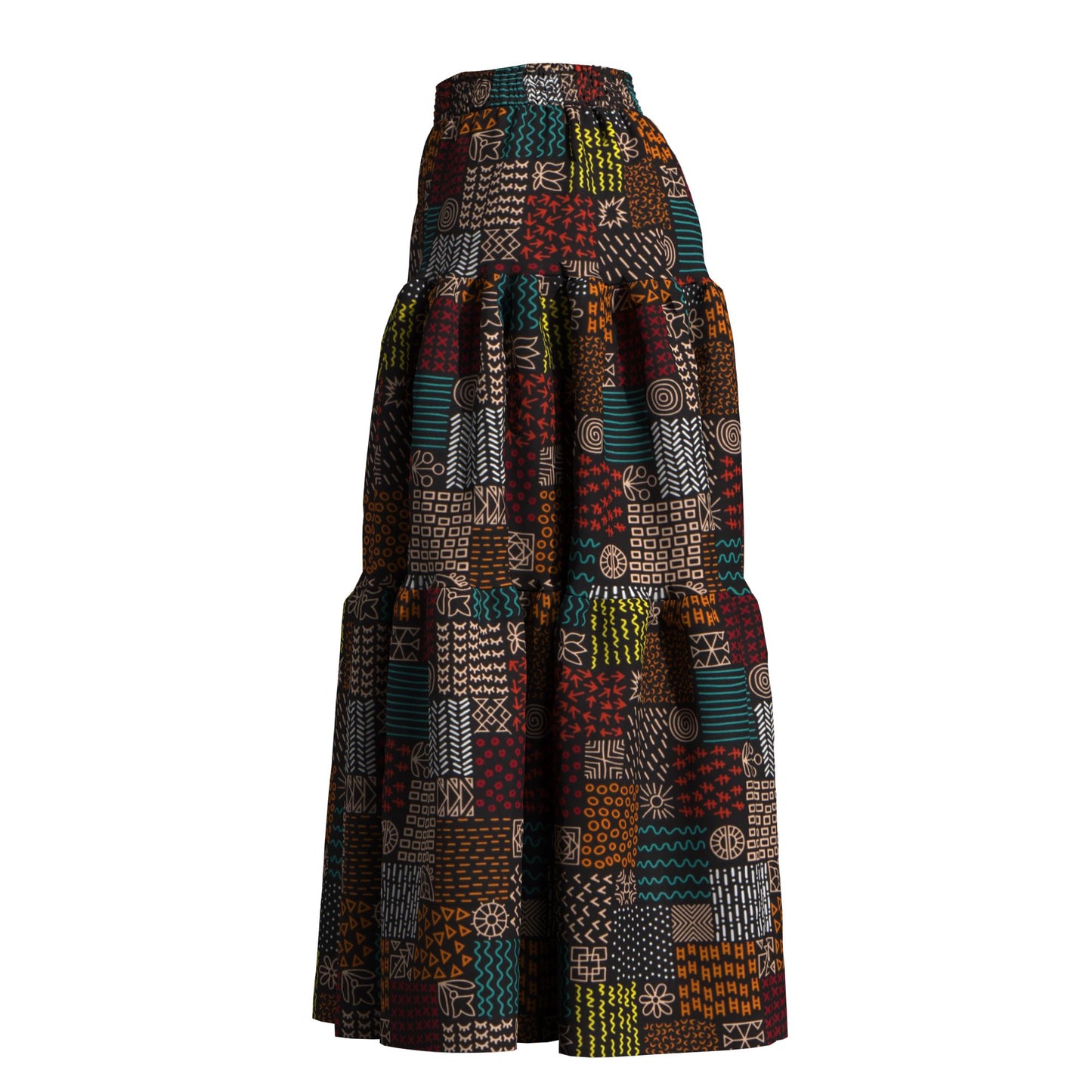 Ankara Print High Waist Tiered Ruffle Maxi Skirt