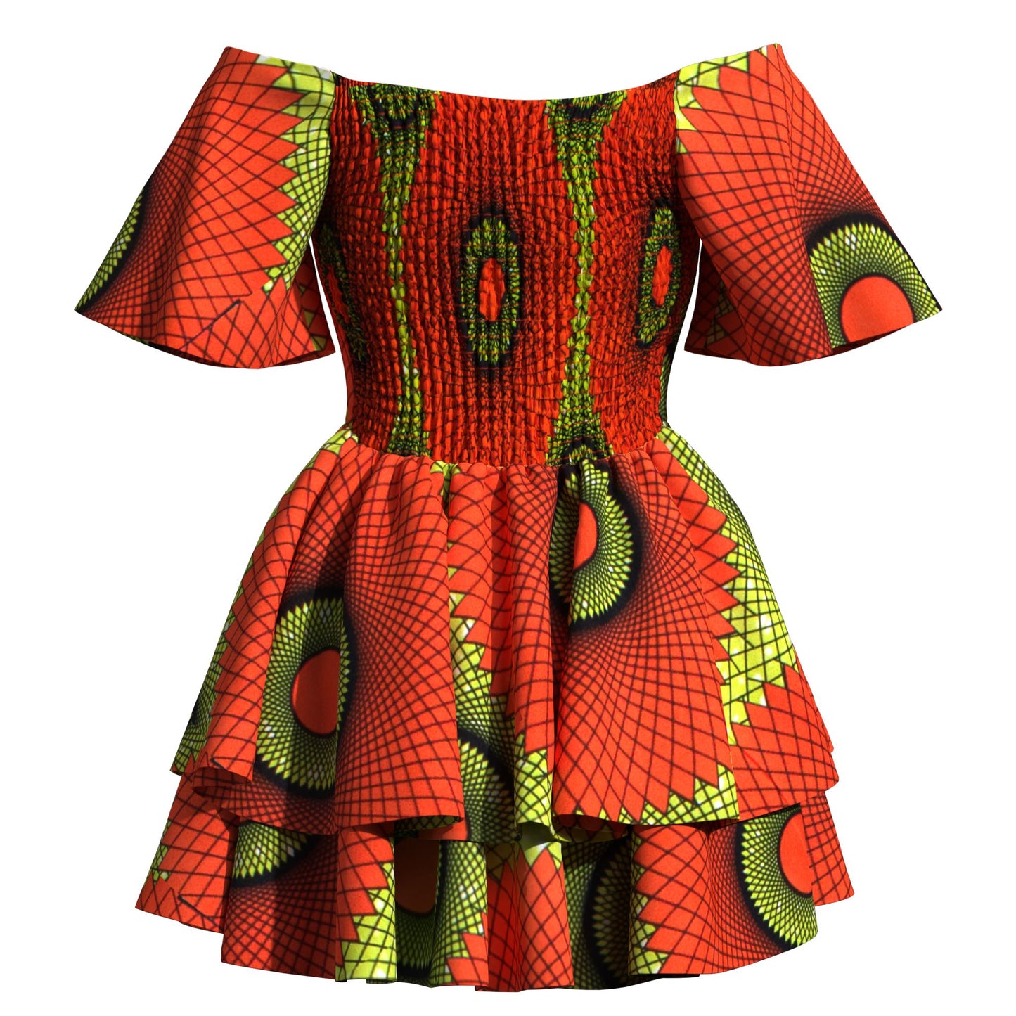 African Print Flowy Off-Shoulder Tiered Mini Dress for Women