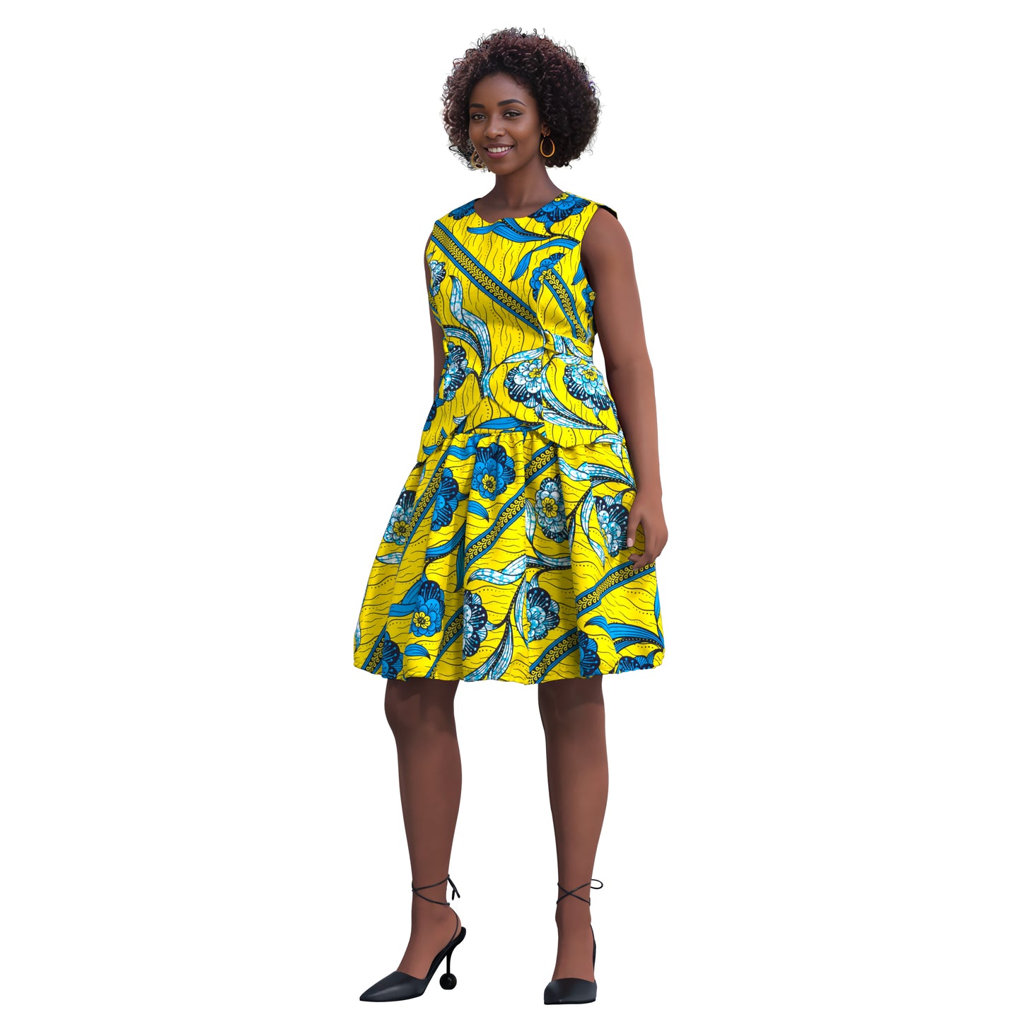 African Print Tie-Back Sleeveless Top & High Waist Skirt Set
