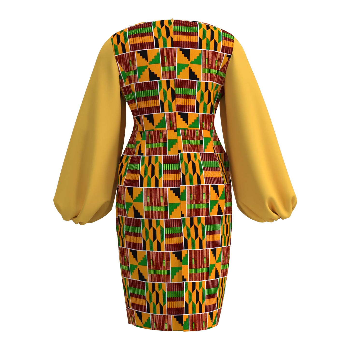African Print Peter Pan Collar Puff Sleeve Midi Dress