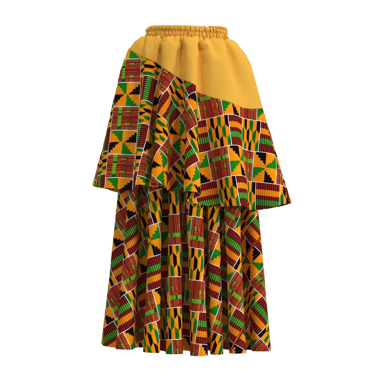 African Print Color Block Tiered Maxi Skirt