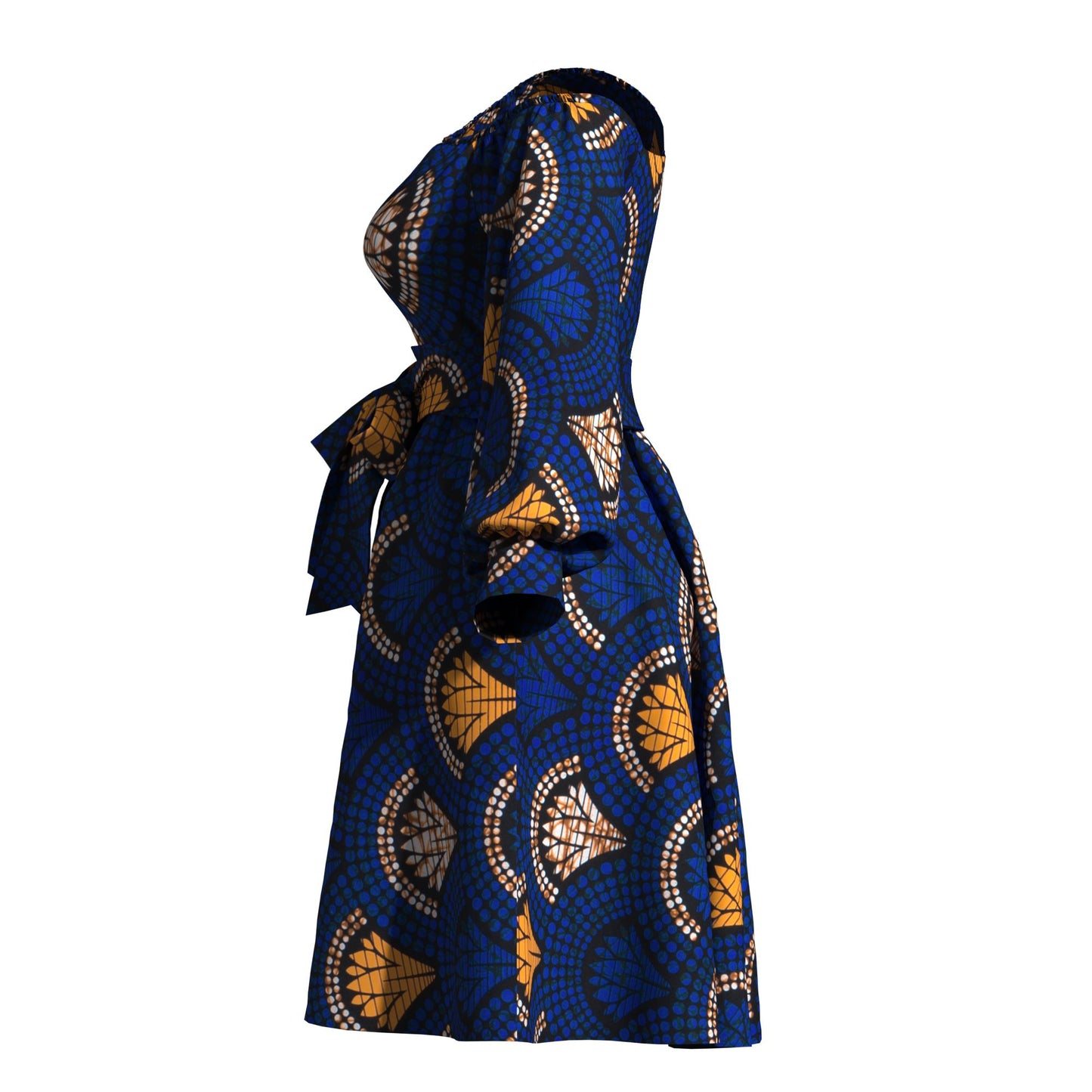 Classic African Wax Print Asymmetrical Dress, Paired with Same-Print Belt