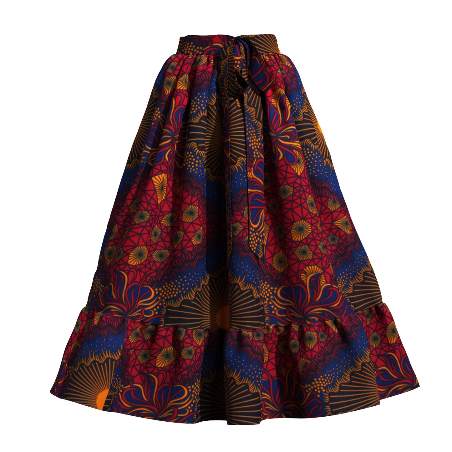 Traditional African Print Flowy Skirt with Coordinating Headwrap