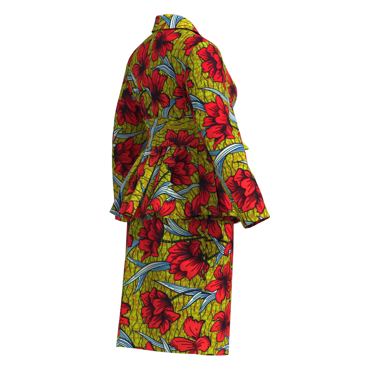 Women's African Floral Print Set Peplum Top & Skirt Suit with Belt Wedding Guest Outfit