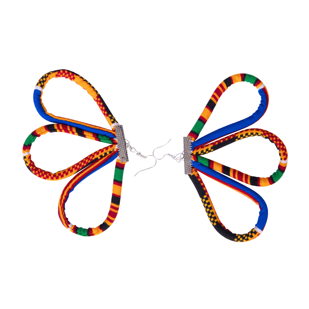 Women Handcrafted Kente Loop Drop Earrings, Colorful African Statement Accessories