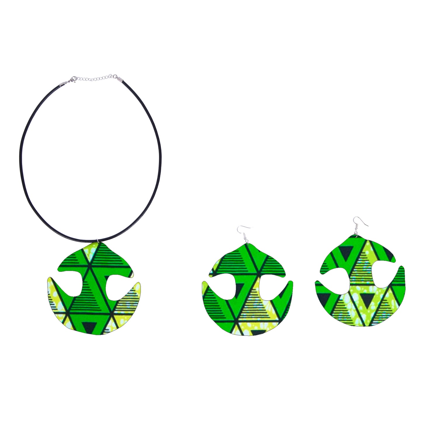 Women African Ethnic Print Cutout Pendant Necklace & Matching Drop Earring Jewelry Set Fashion Accessories
