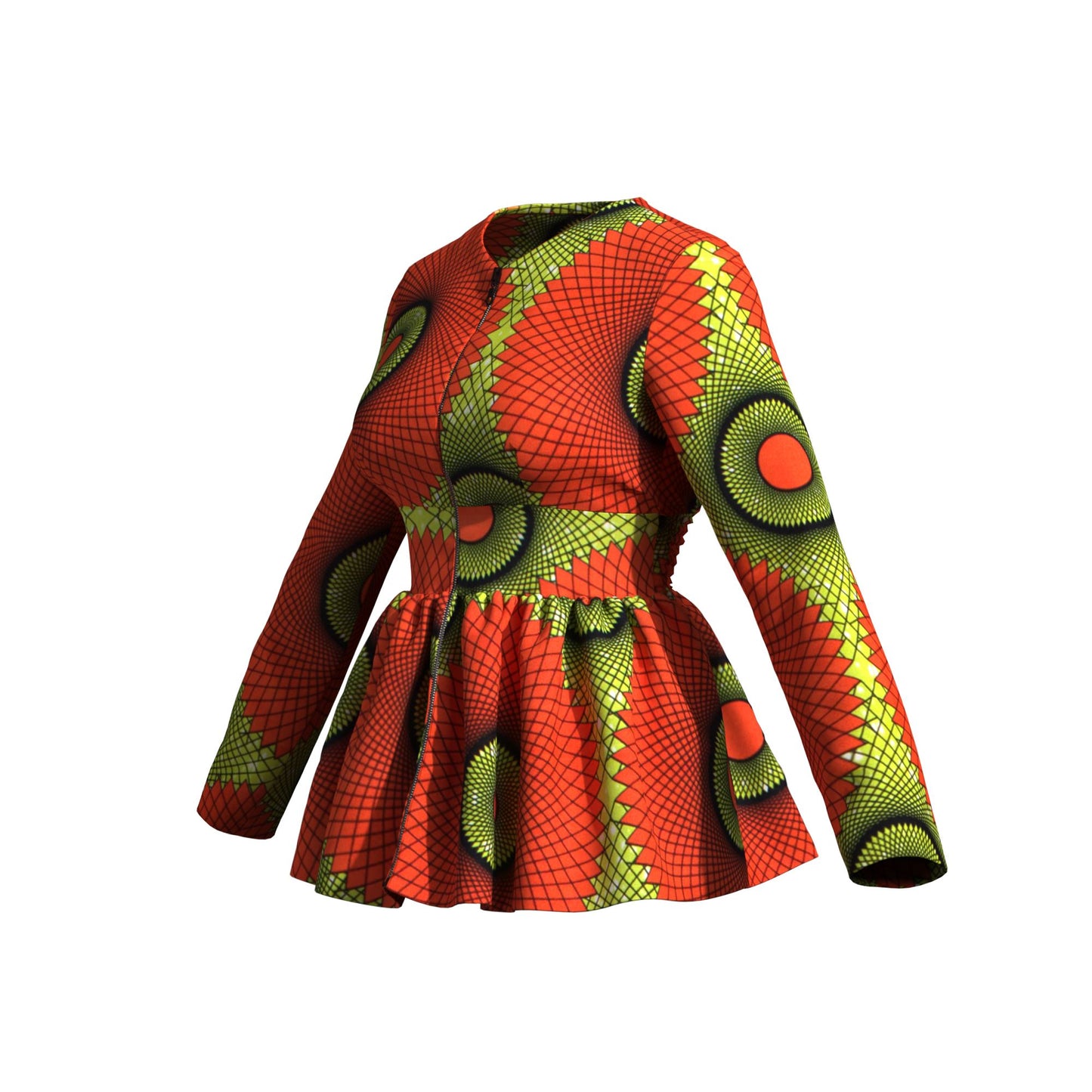 Traditional African Print Flattering Peplum Long Sleeve Top