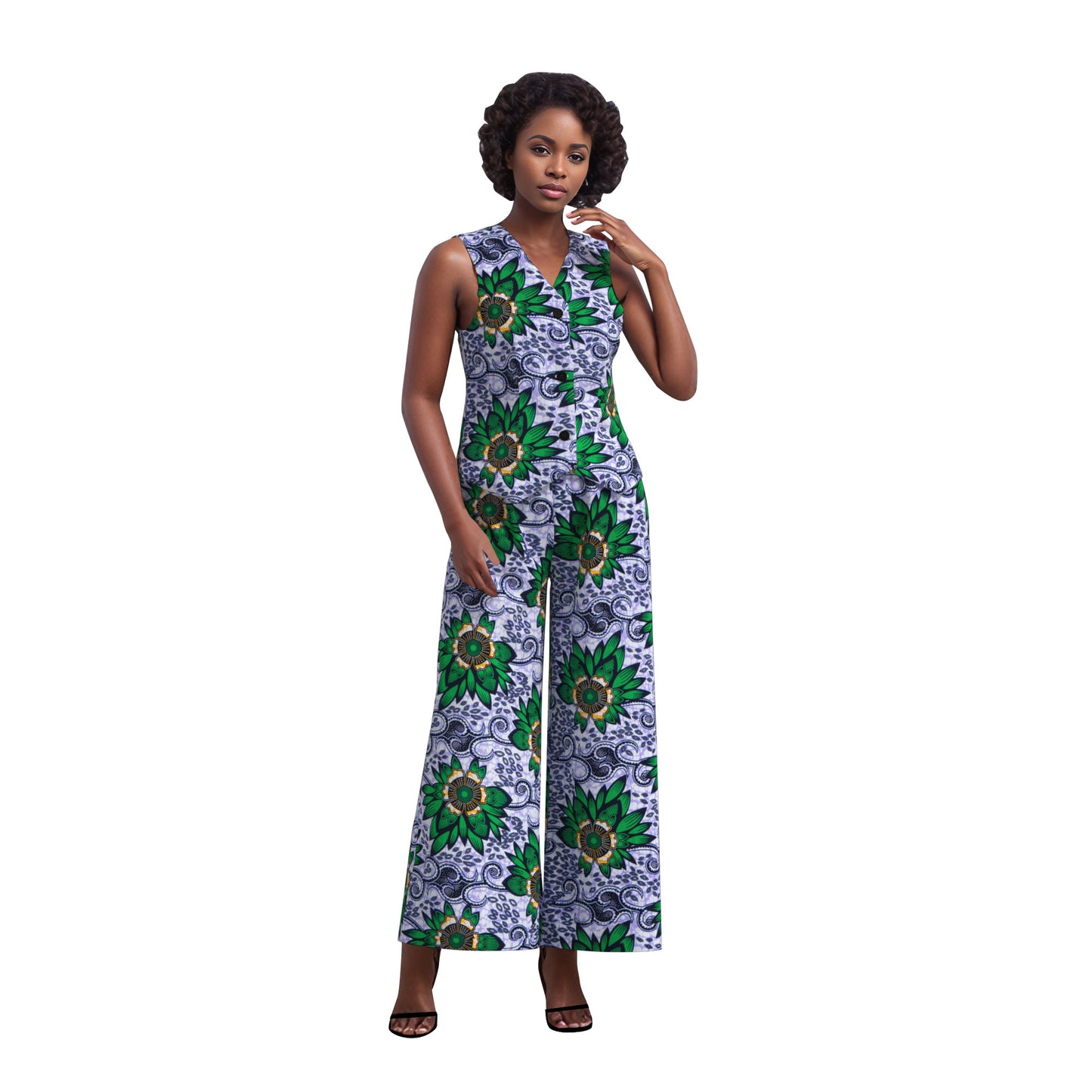 Ankara Print Sleeveless Vest & High Waist Pants Se
