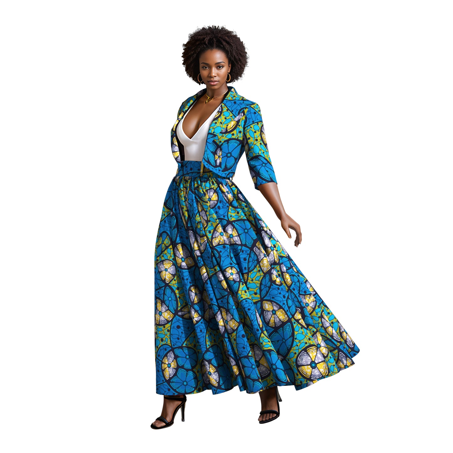 Ankara African Print Two-Piece Blazer & High Waist Maxi Skirt Set