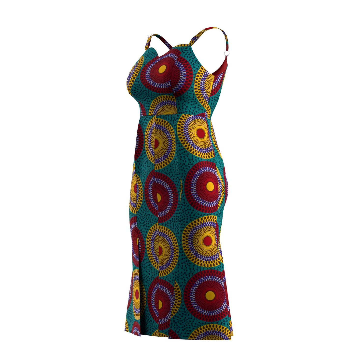 Ankara Print Sweetheart Neck Bodycon Midi Dress with Slit