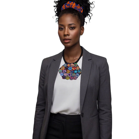 Handmade Multicolor African Fabric Roll Pendant Collar Necklace Black Cord Trendy Fashion Accessories