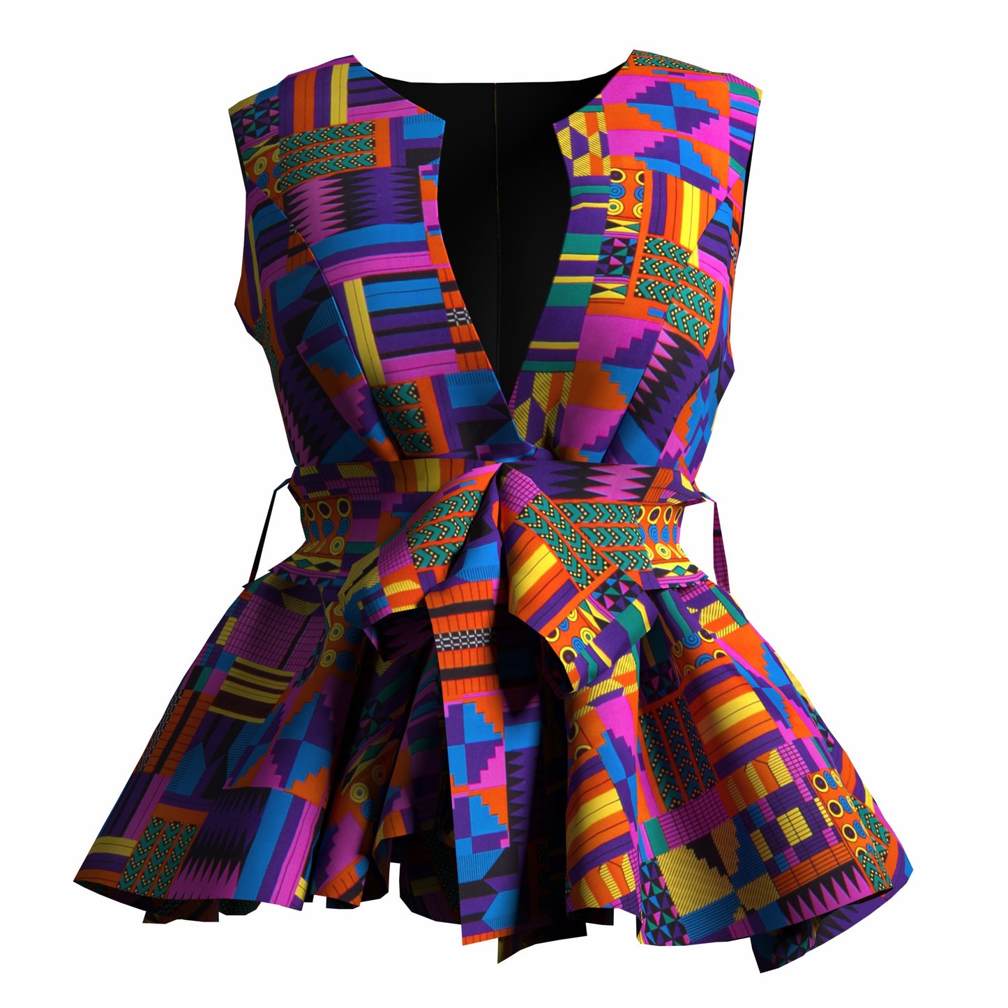 Elegant Afrocentric Print Peplum Top with Matching Belt