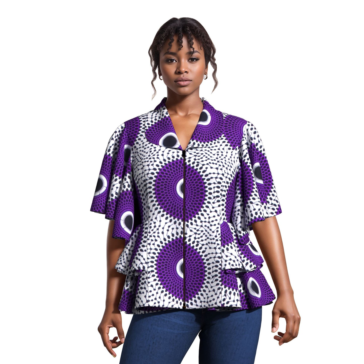 Colorful African Wax Print Flattering Peplum Blouse