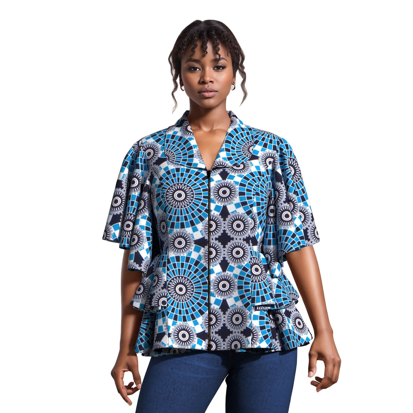 Colorful African Wax Print Flattering Peplum Blouse