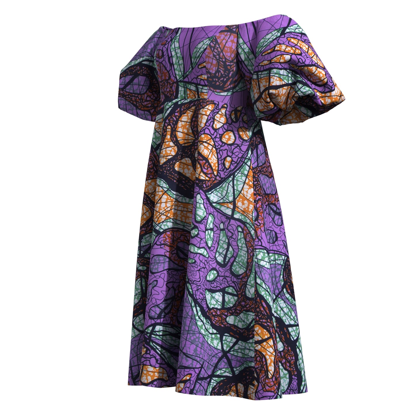 Bold Pattern Ankara Off Shoulder Dress, Breathable High-Quality African Fabric Fashion Dress