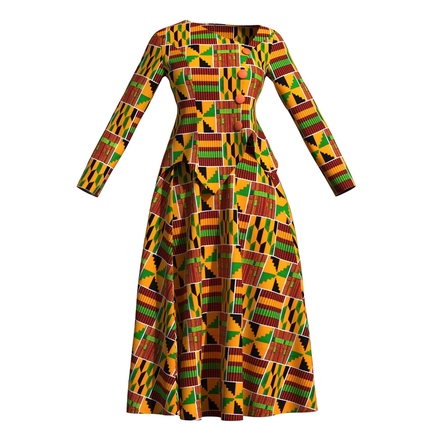 African Apparel Ankara Wax Print Asymmetric Hem Wrap Top & Maxi Skirt Se