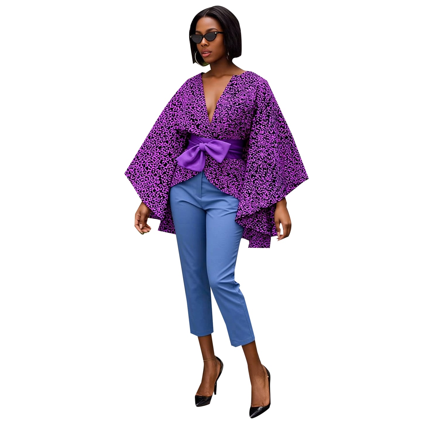 Women's African Ankara Peplum Top Bell Sleeve & Belted Waist Party & Evening Wear
