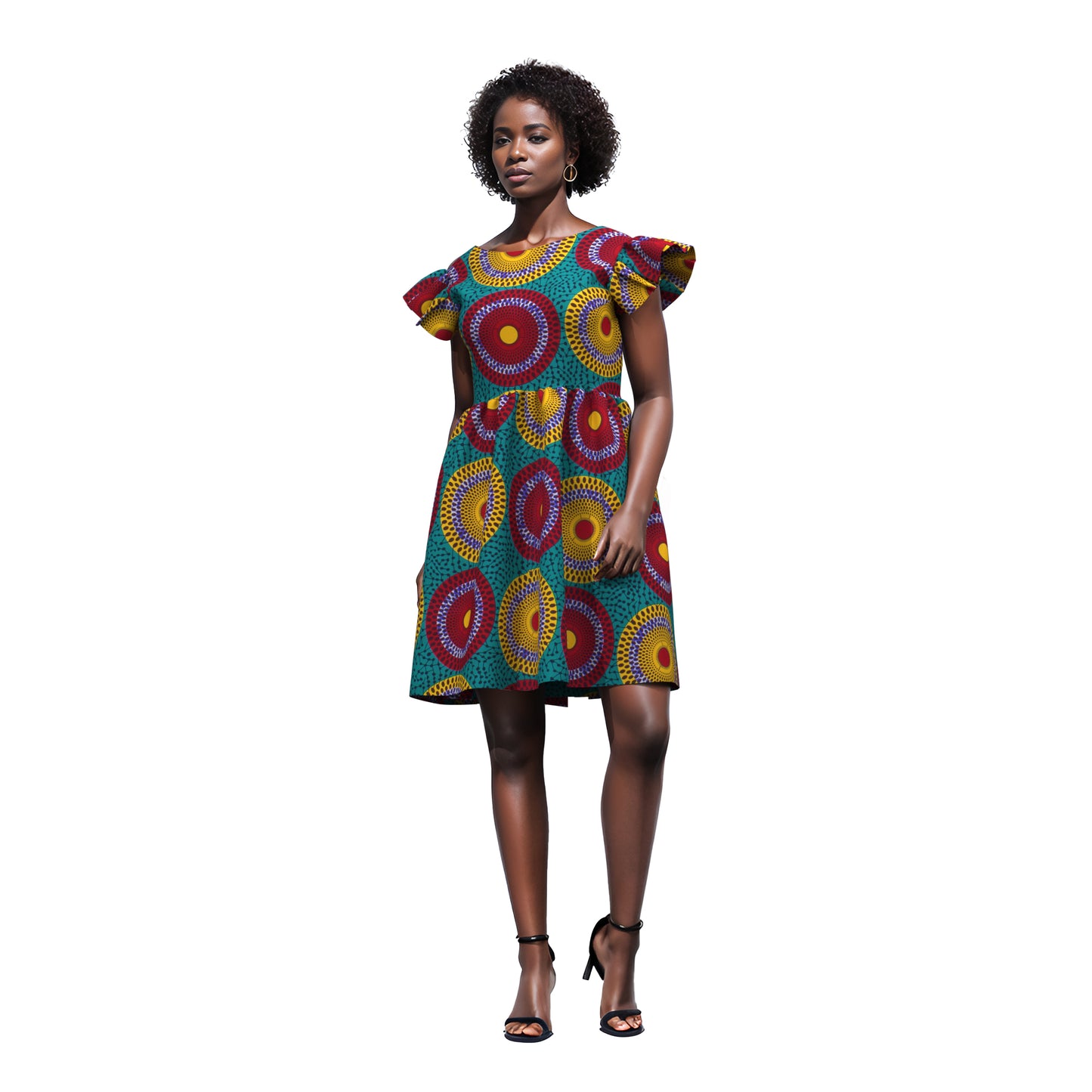 African Print Pleated Sleeve Tie-Back Backless Dress
