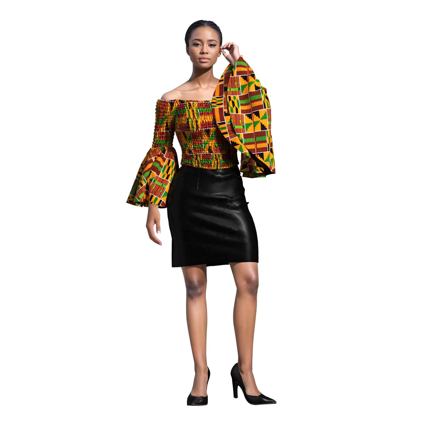 Artisanal Ankara Wax Print Smocked Flare Sleeve Blouse, Multiple Prints