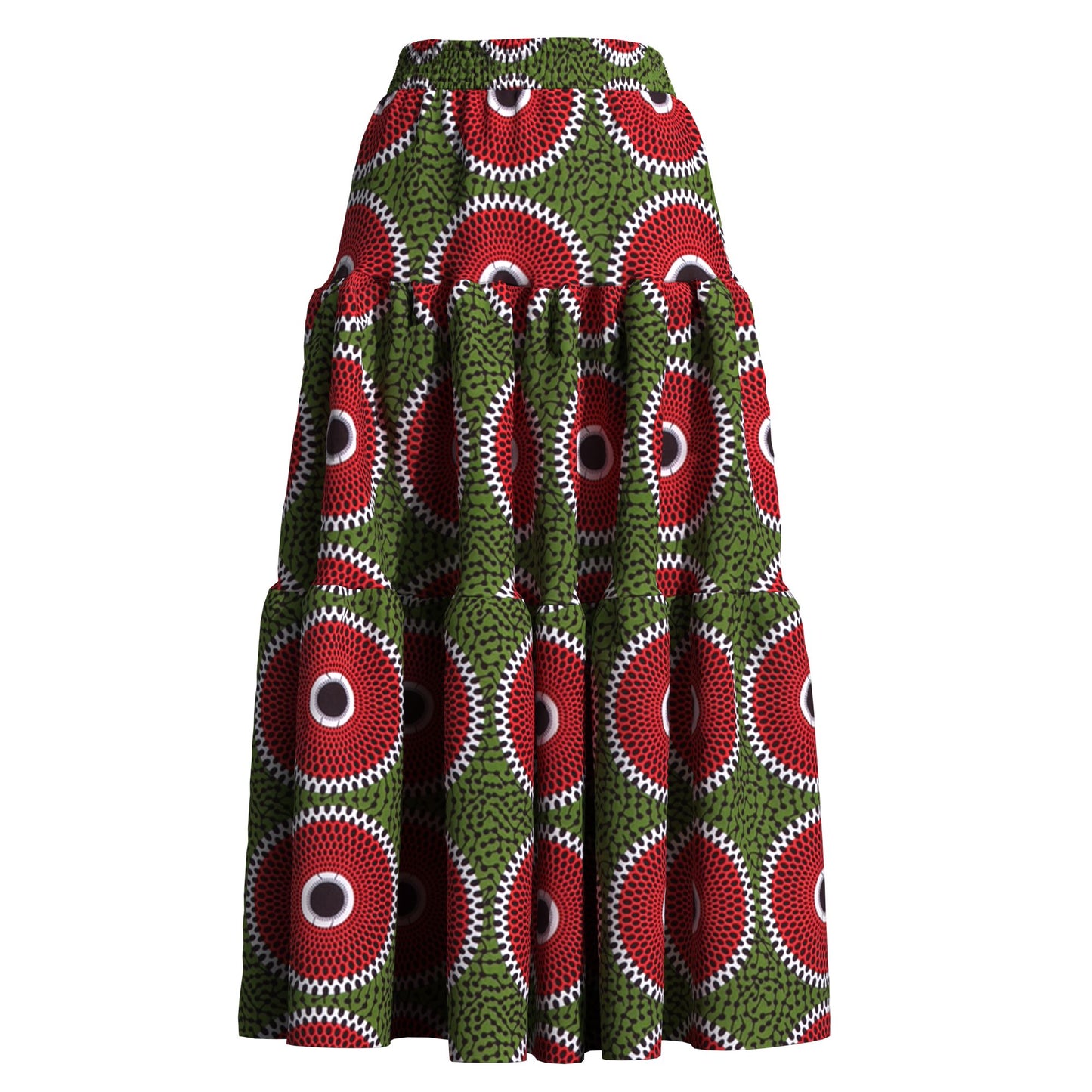 Ankara Print High Waist Tiered Ruffle Maxi Skirt