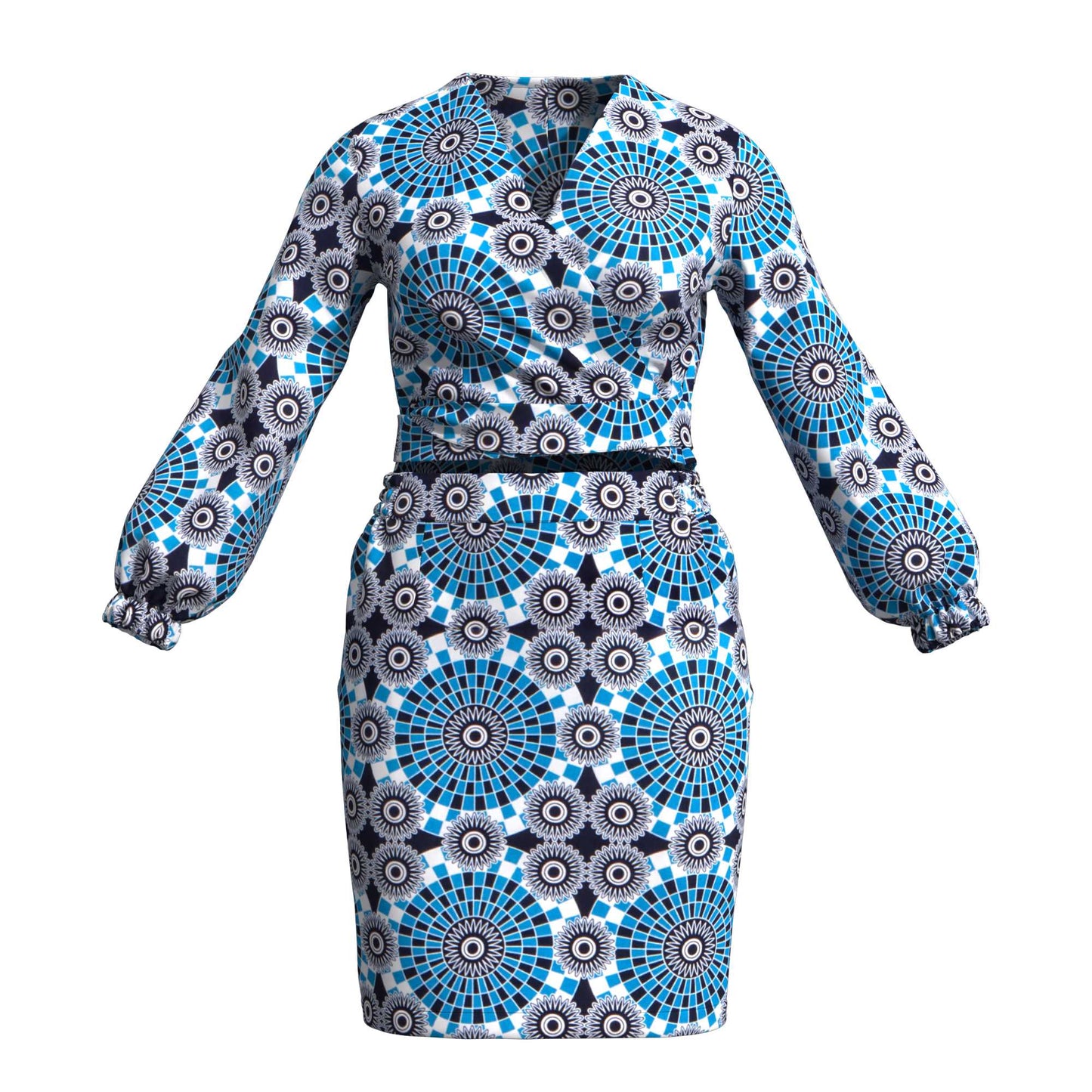 African Print Wrap Tie Top & Bodycon Mini Skirt Two Piece Outfit