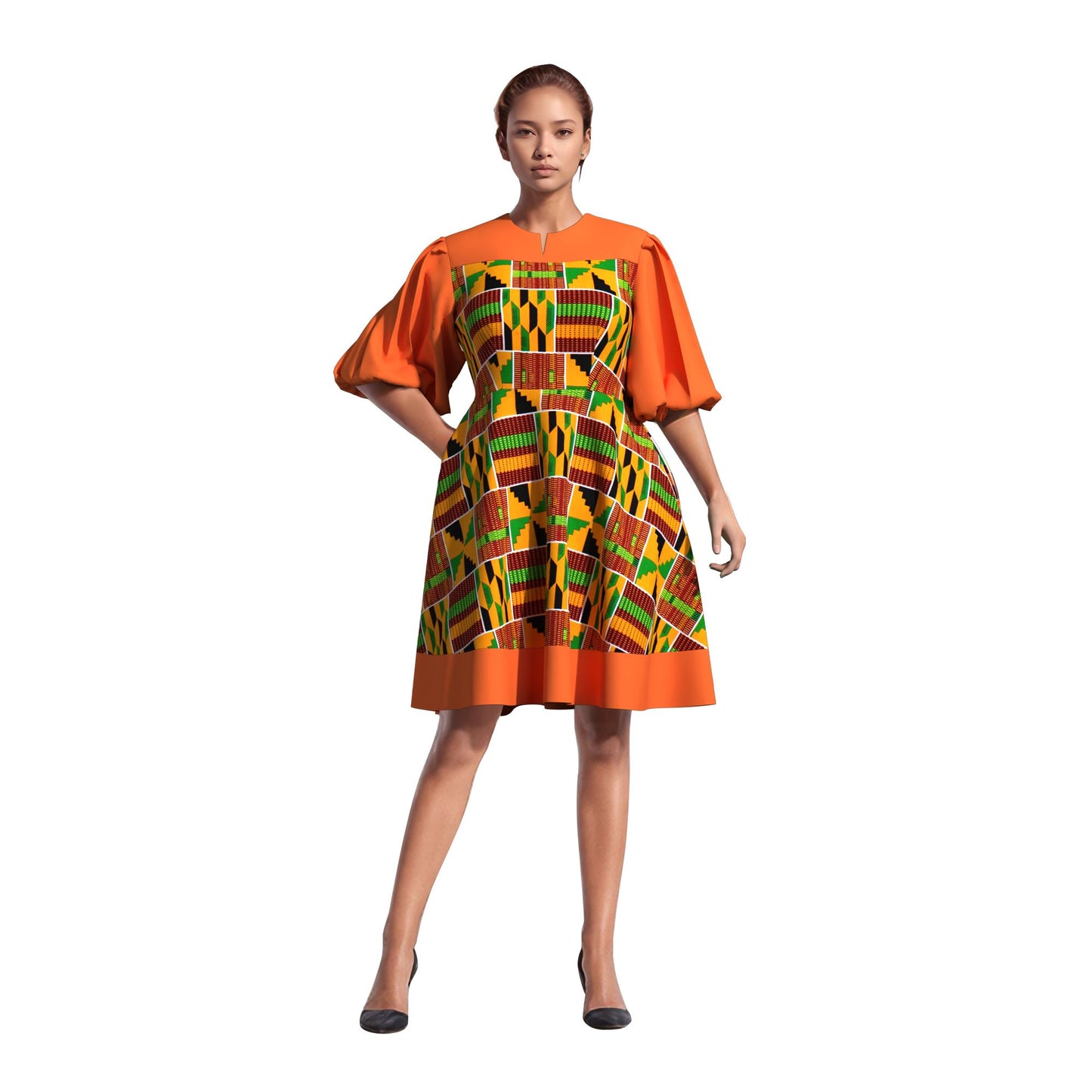 High Waist African Ankara Print Color Block Dress