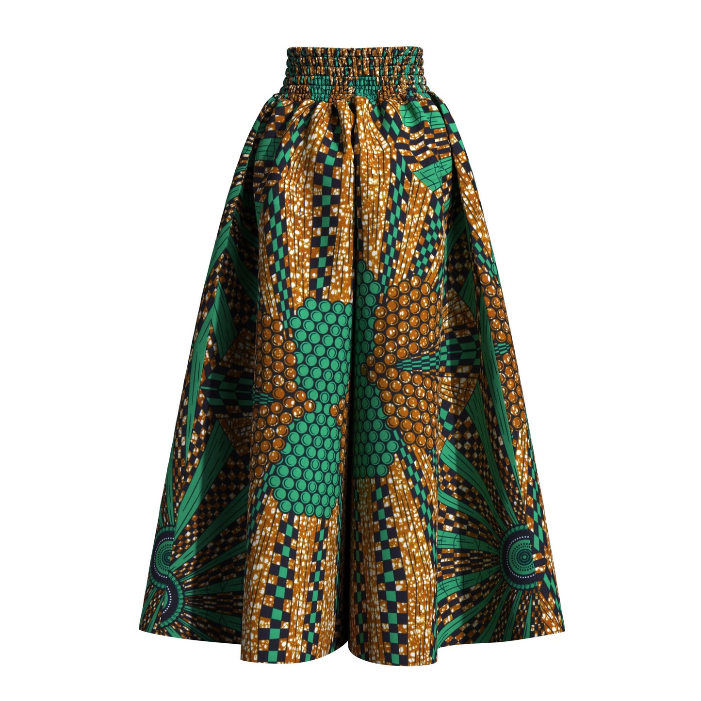 Vintage African Tribal Geometric Print Elastic High Waist Palazzo Pants, Flowy Loose Wide Leg Long Pants Slimming Figure Friendly