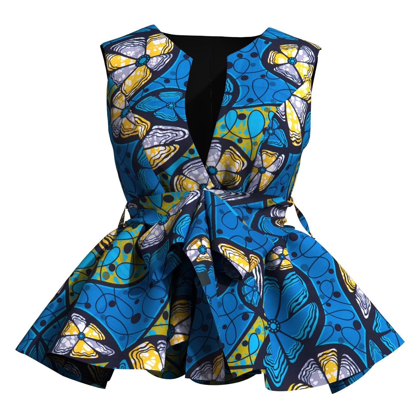 Elegant Afrocentric Print Peplum Top with Matching Belt