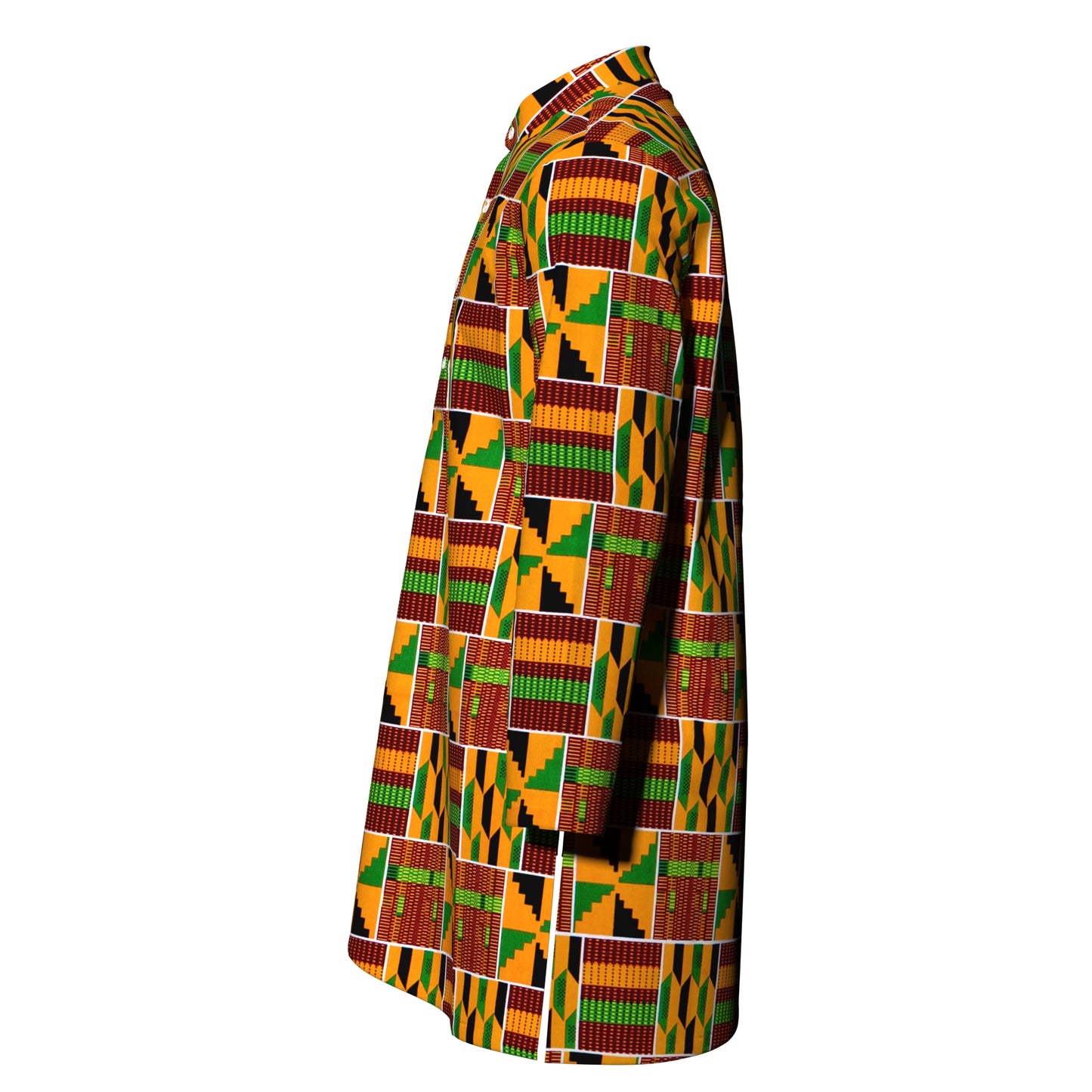 Ankara Print Men’s Mandarin Collar Asymmetric Hem Shirt