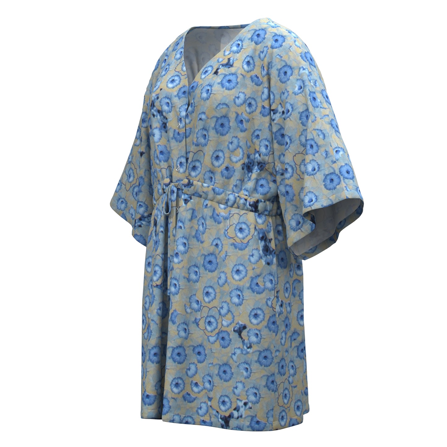 African Print V-Neck Drawstring Waist Batwing Sleeve Dress