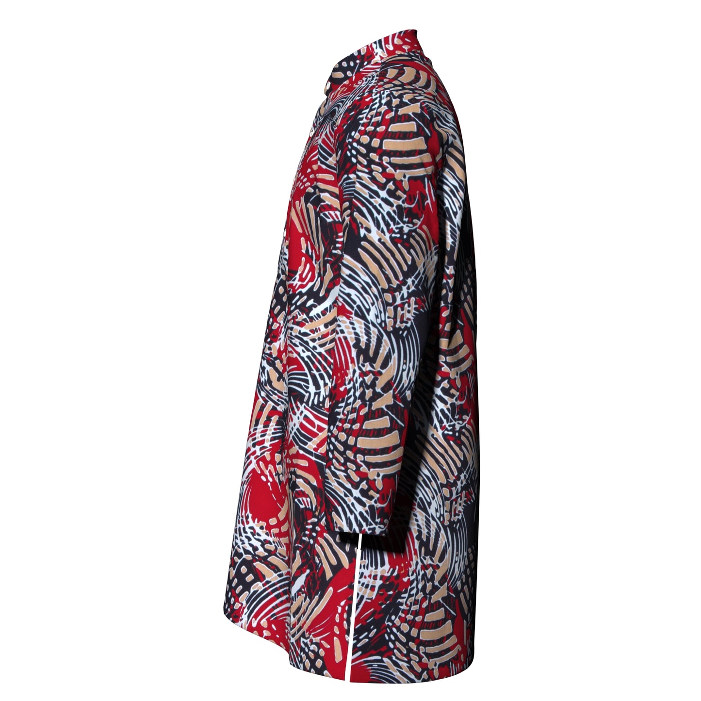Ankara Print Men’s Mandarin Collar Asymmetric Hem Shirt