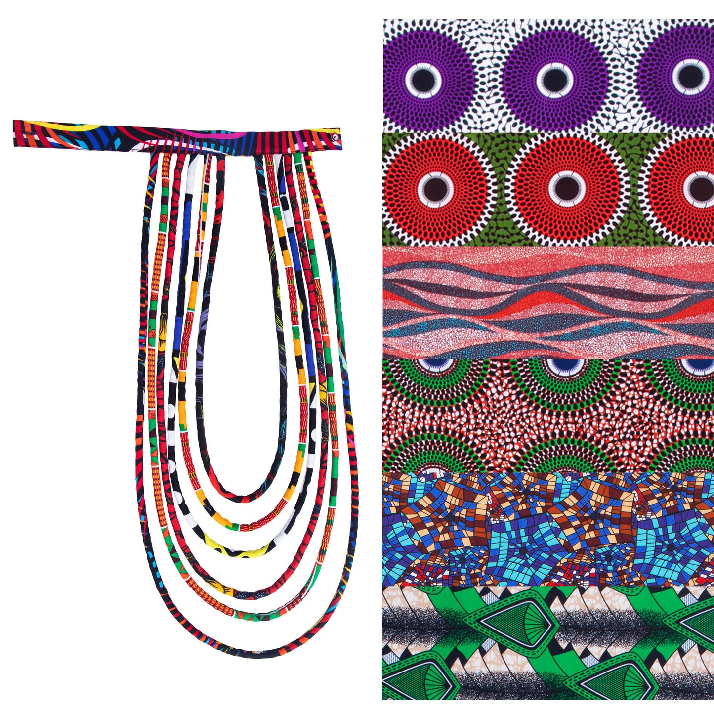 Colorful African Fabric Layered Statement Necklace for African Women Jewelry Accessories