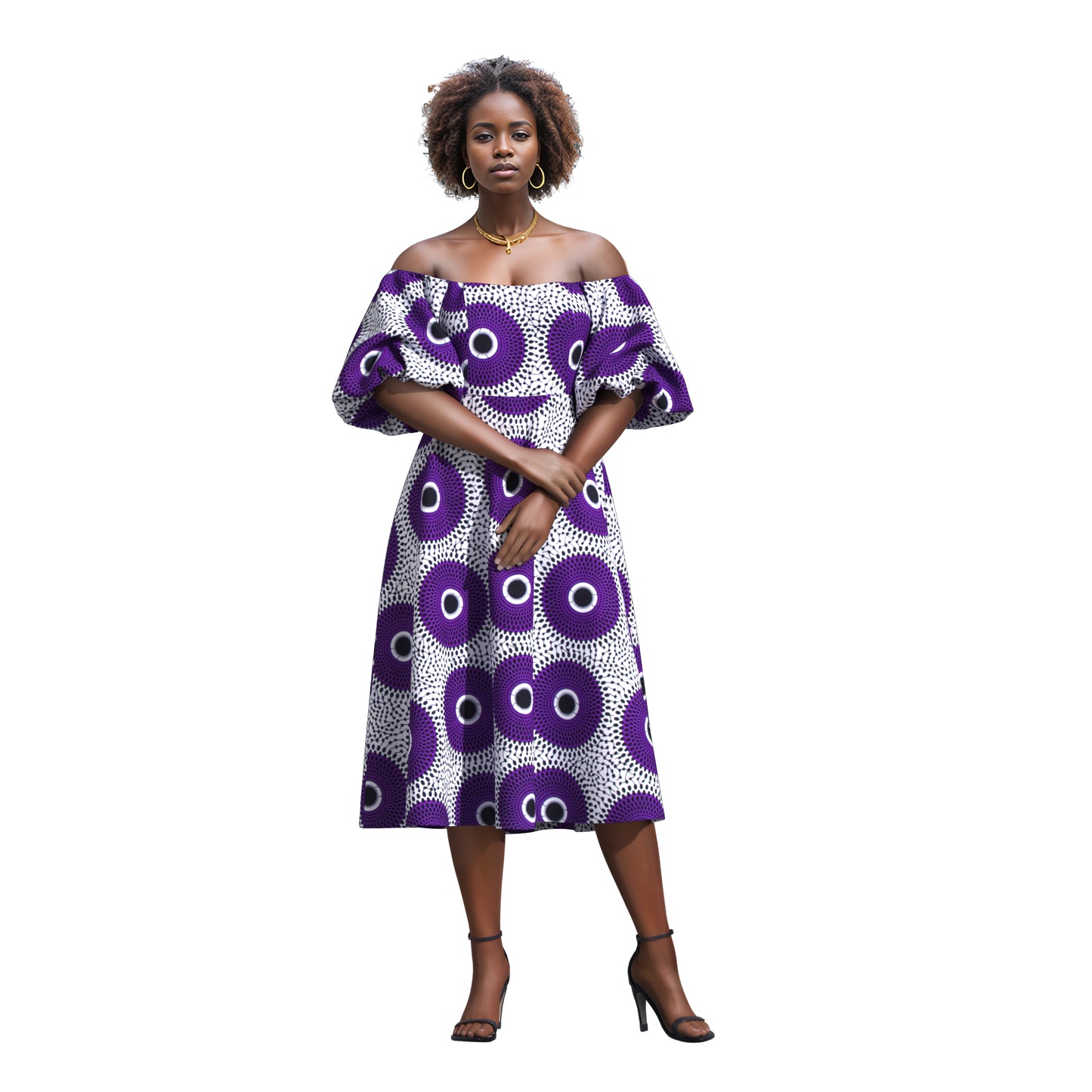 Bold Pattern Ankara Off Shoulder Dress, Breathable High-Quality African Fabric Fashion Dress