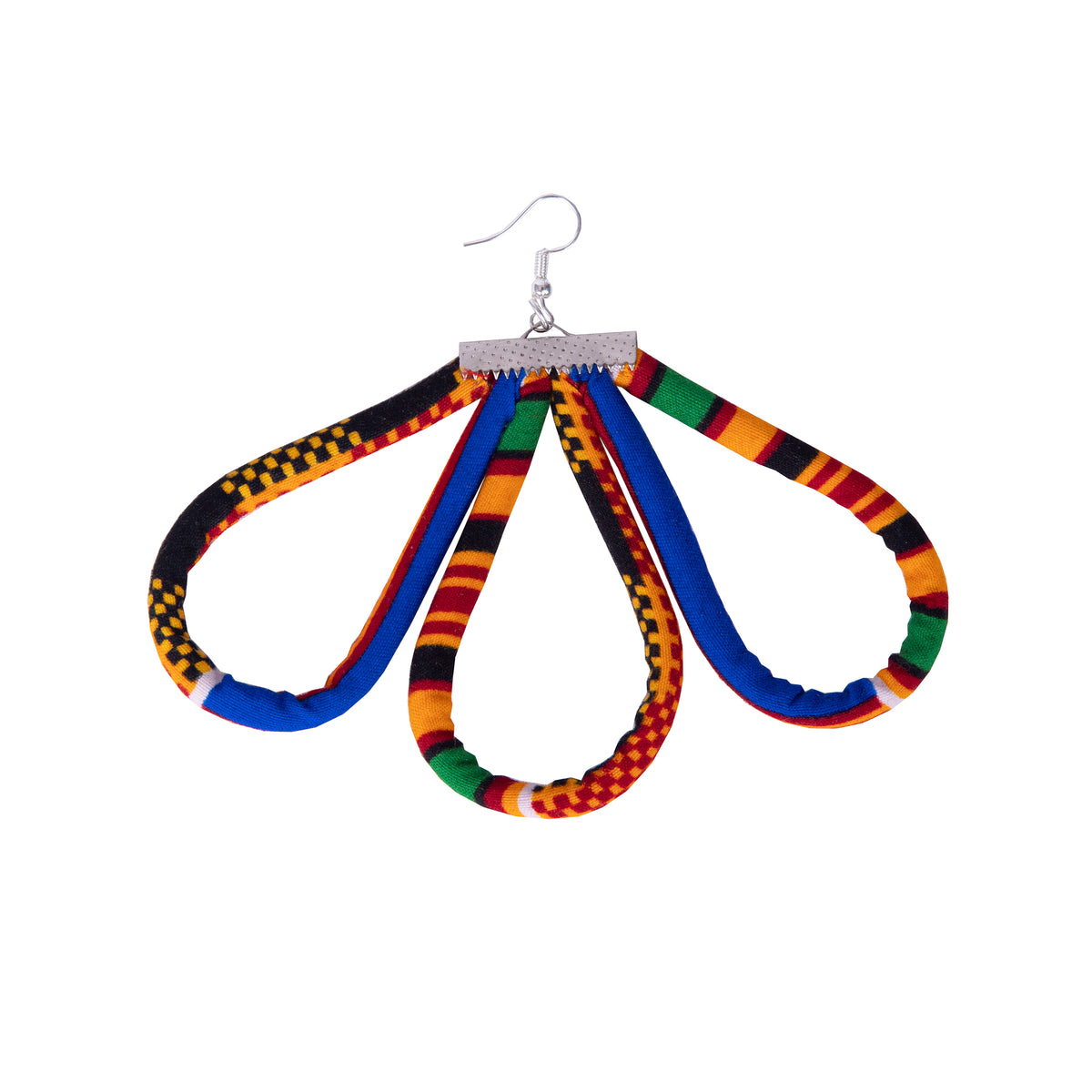 Women Handcrafted Kente Loop Drop Earrings, Colorful African Statement Accessories