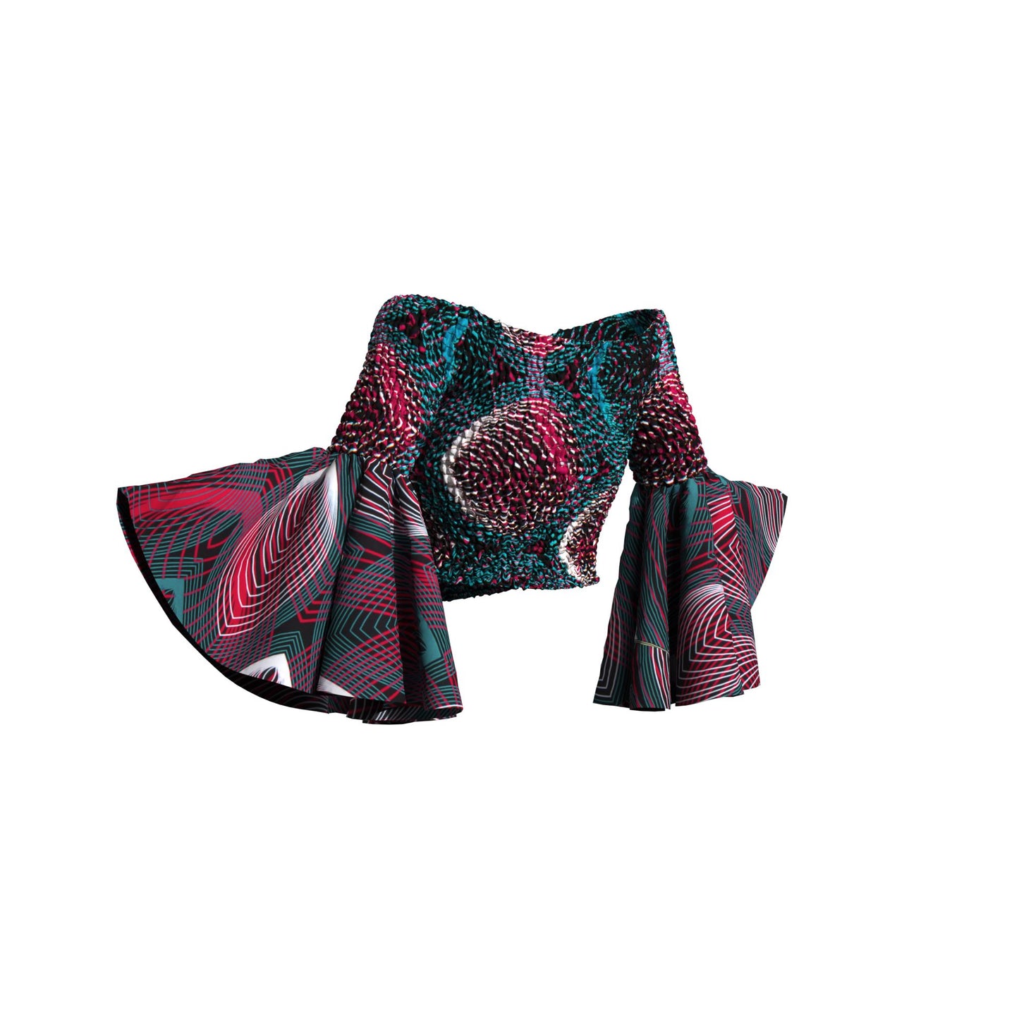 Artisanal Ankara Wax Print Smocked Flare Sleeve Blouse, Multiple Prints