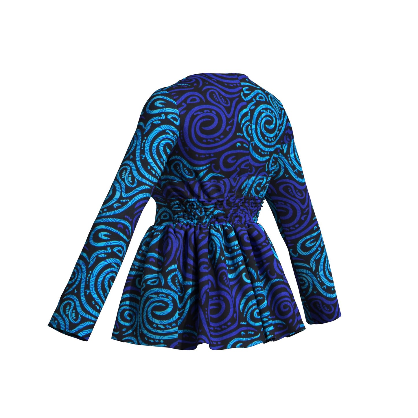Traditional African Print Flattering Peplum Long Sleeve Top