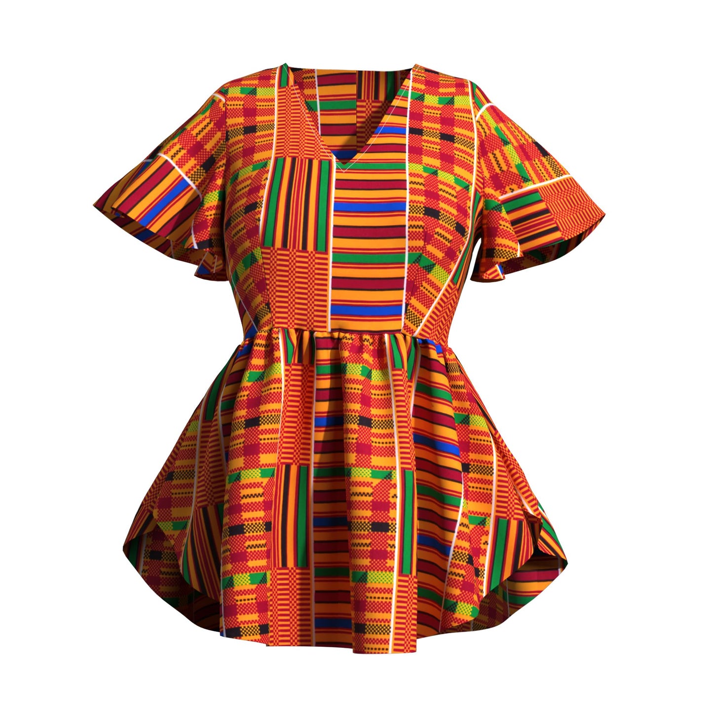 African Print V Neck Irregular Hem Fashion Women Peplum Top