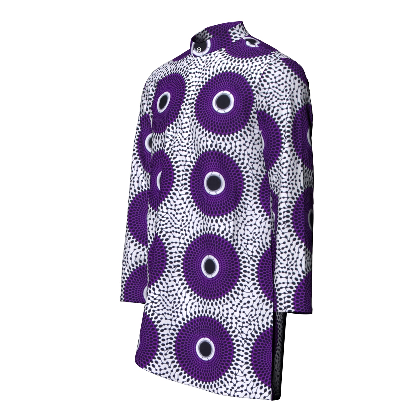 Ankara Print Men’s Mandarin Collar Asymmetric Hem Shirt