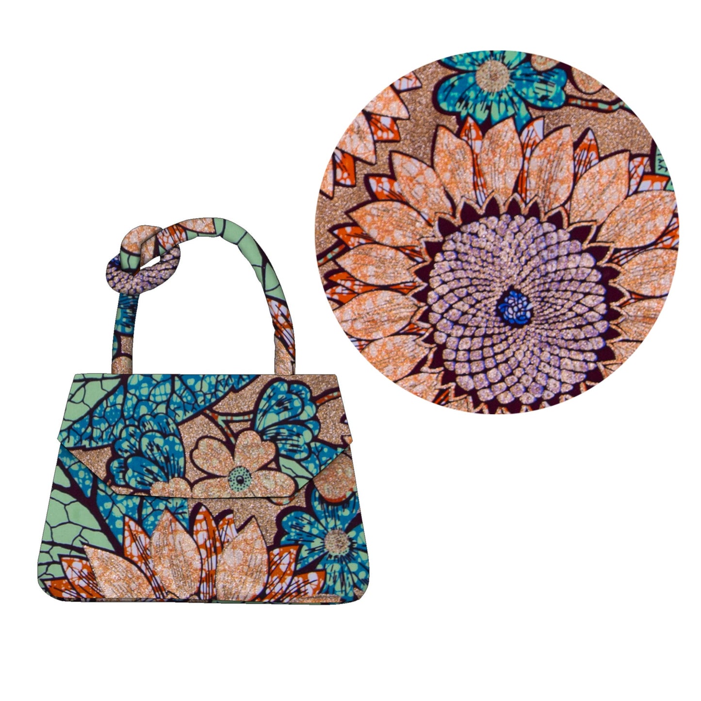 African Print Glitter Fabric Knot Handle Handbag