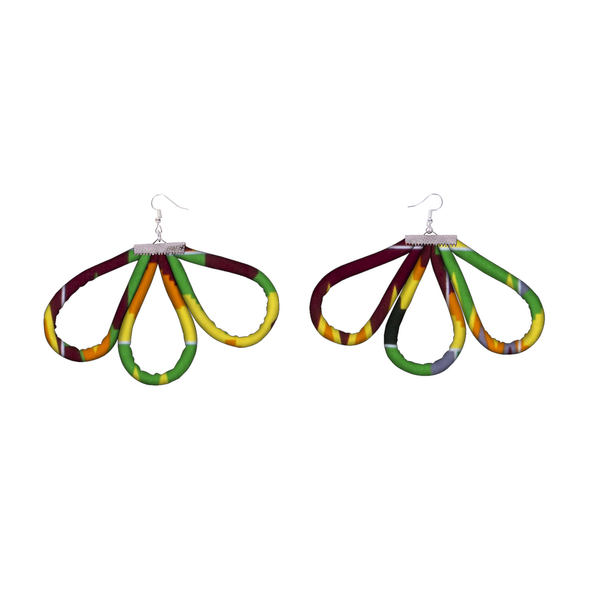 Women Handcrafted Kente Loop Drop Earrings, Colorful African Statement Accessories