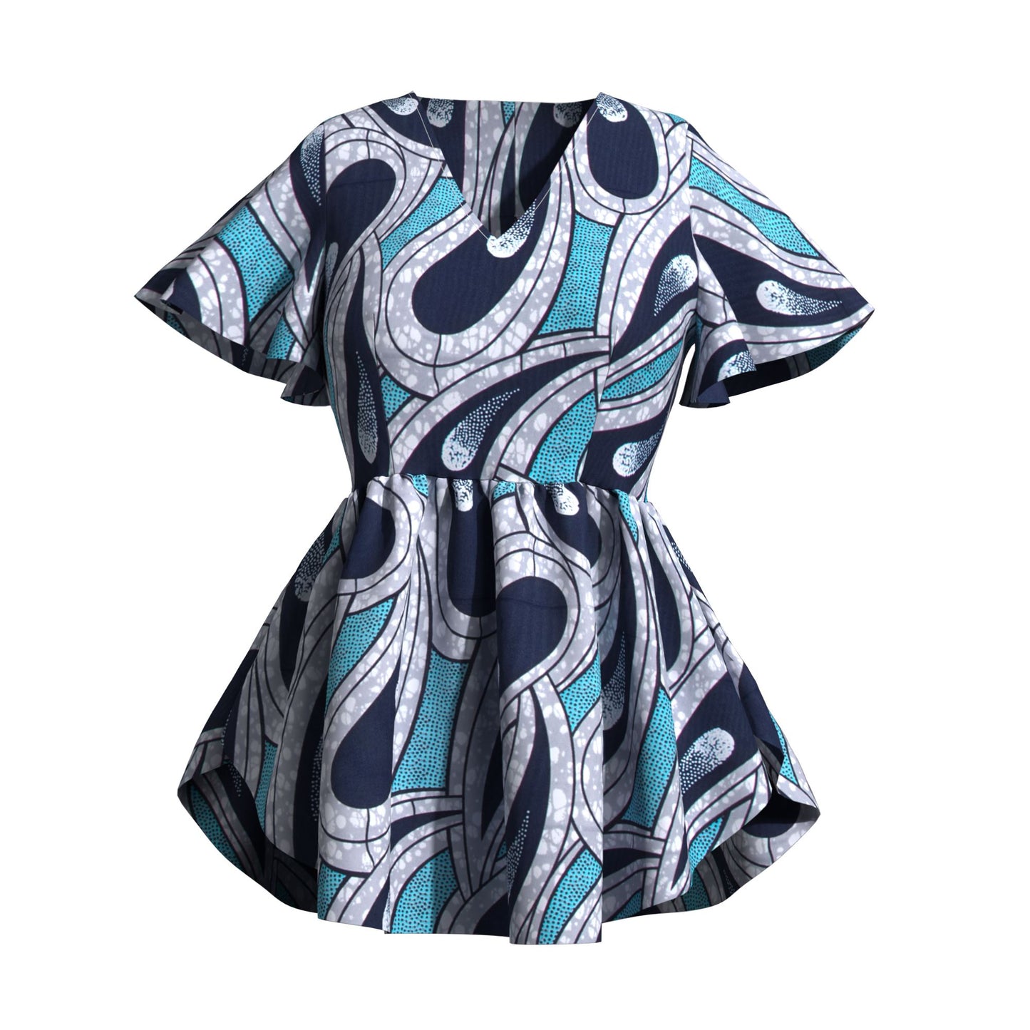 African Print V Neck Irregular Hem Fashion Women Peplum Top