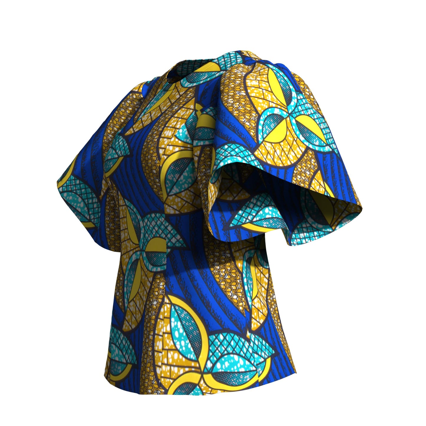 African Print Fitted Waist Flounce Sleeve Top