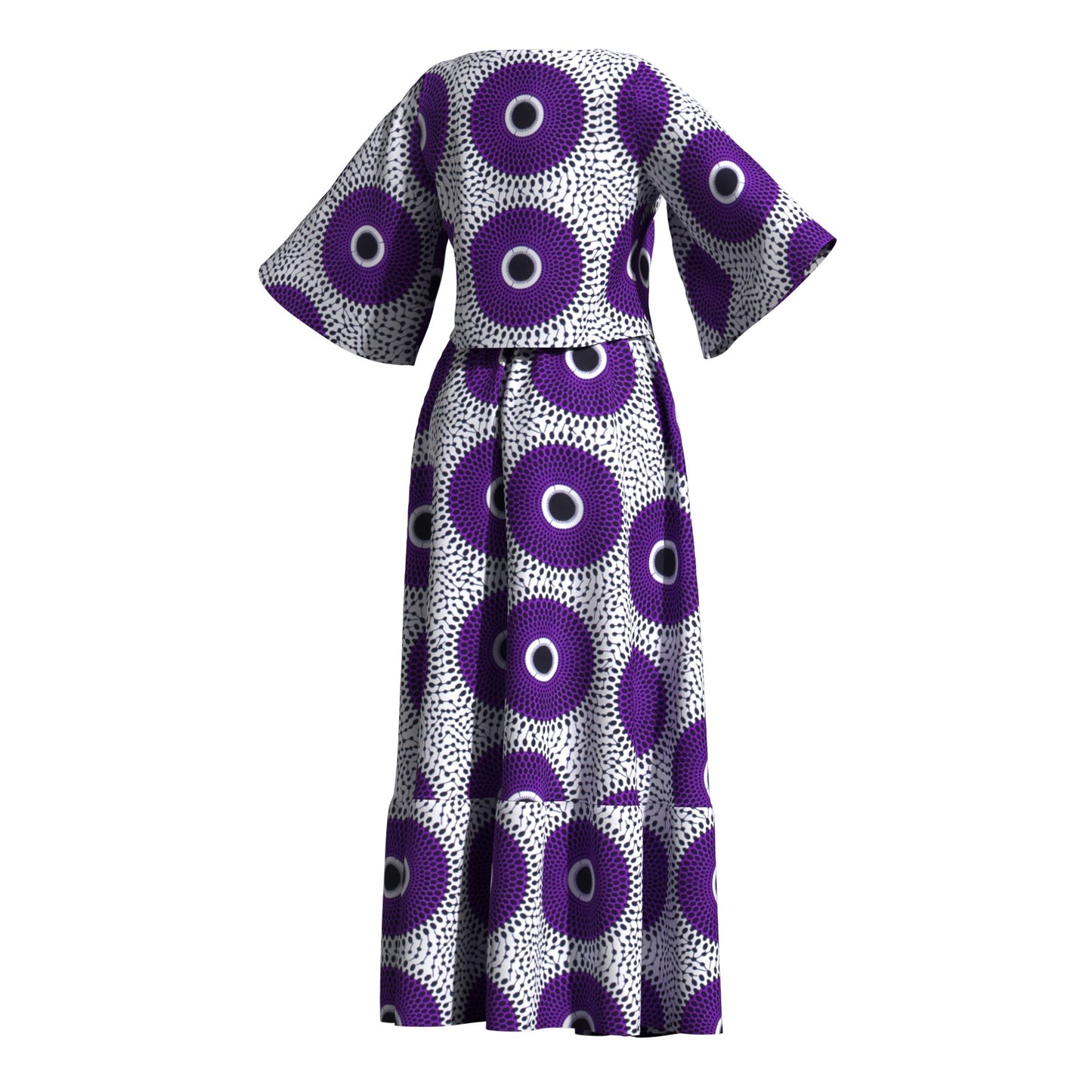 African Print Two Piece Outfit Women Notch Neck Crop Top & Tiered Maxi Skirt Set High Waist Slimming Matching Suit