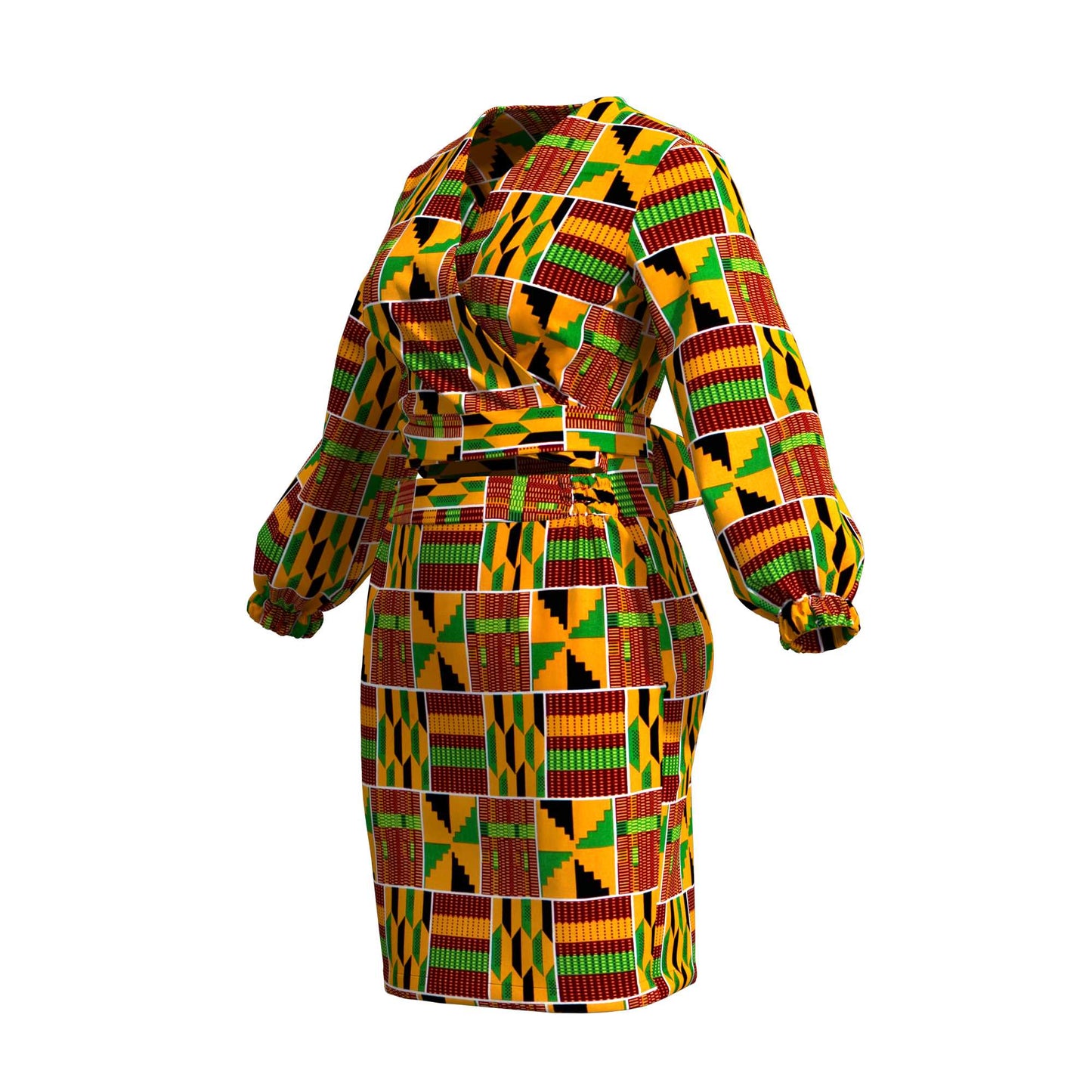 African Print Wrap Tie Top & Bodycon Mini Skirt Two Piece Outfit
