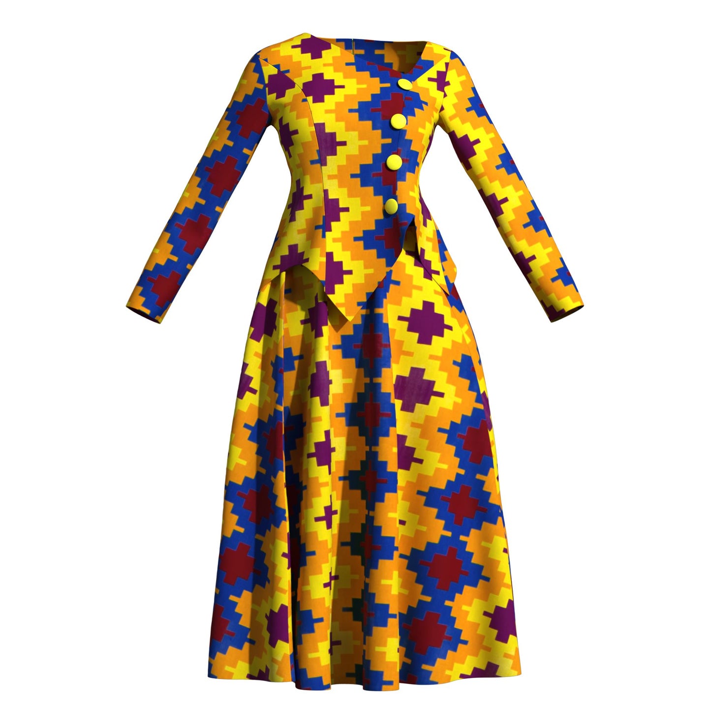 African Apparel Ankara Wax Print Asymmetric Hem Wrap Top & Maxi Skirt Se