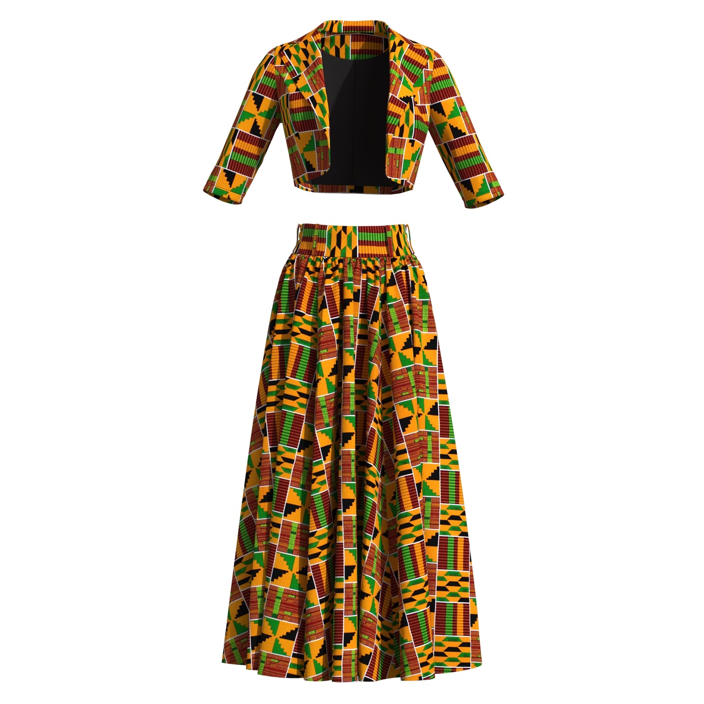 Ankara African Print Two-Piece Blazer & High Waist Maxi Skirt Set