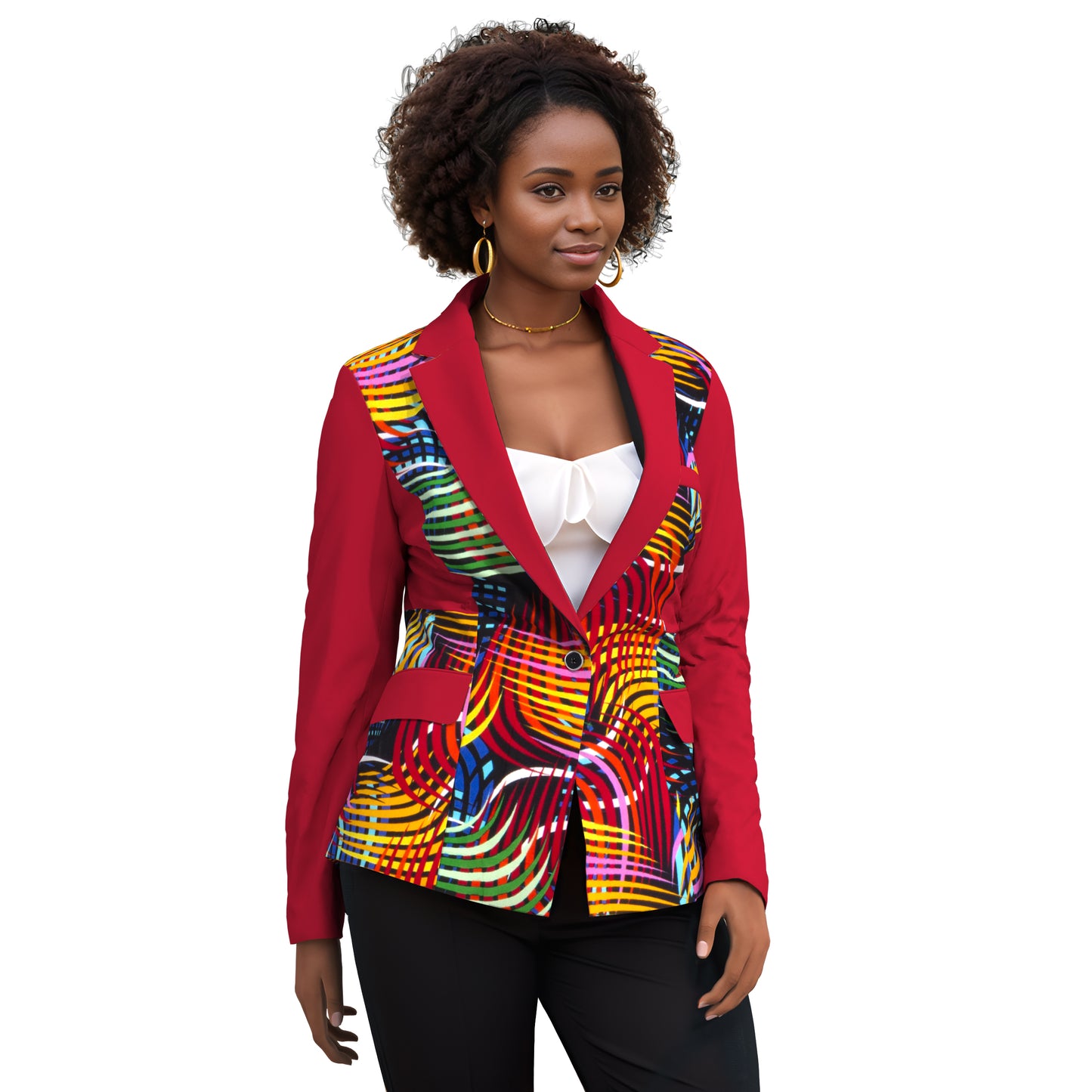 African Print Patchwork Slim Fit One Button Women Blazer Jacket