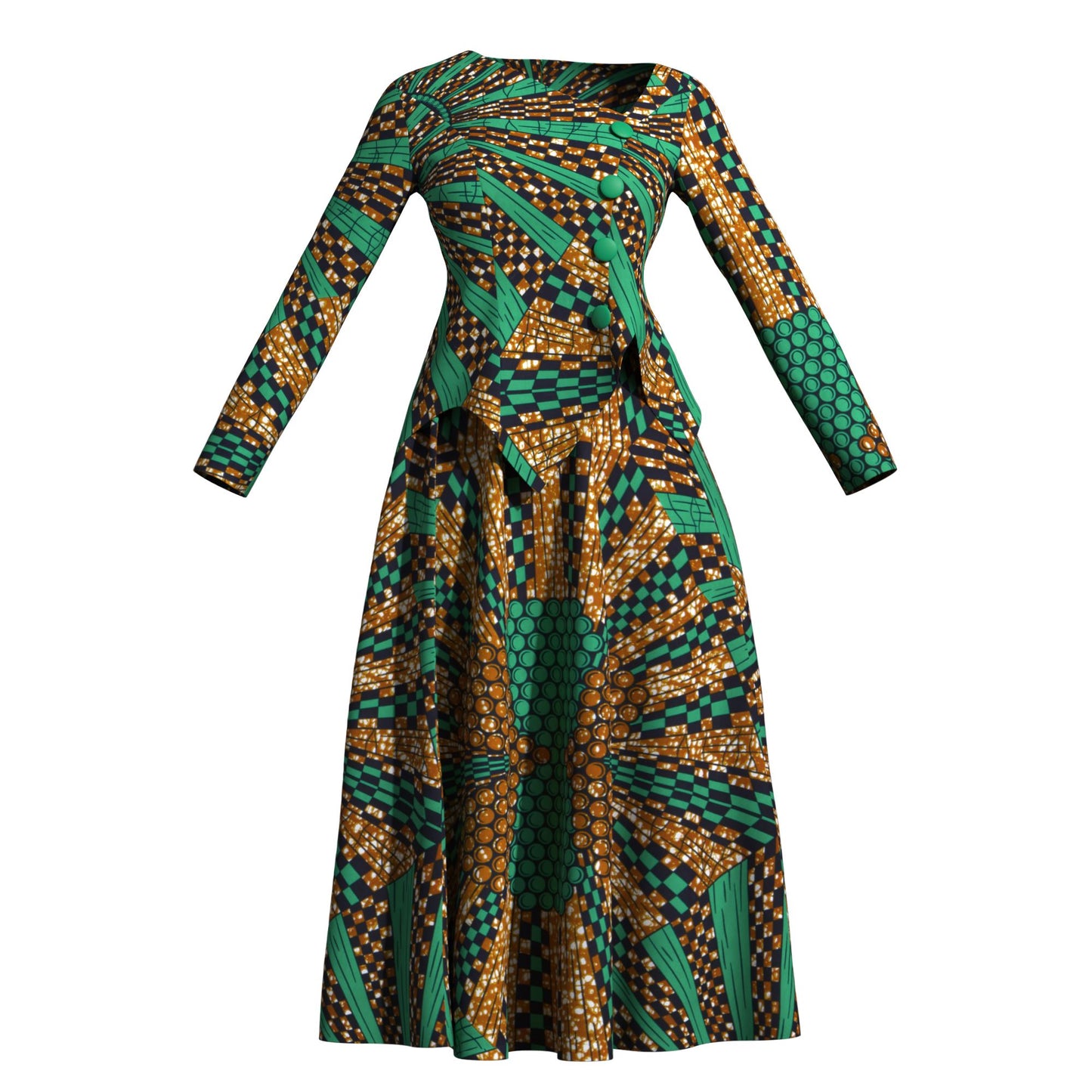 African Apparel Ankara Wax Print Asymmetric Hem Wrap Top & Maxi Skirt Se